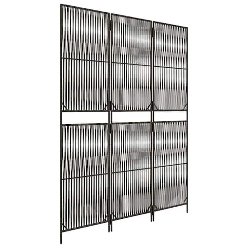 vidaXL Parawan 3-panelowy, szary, polirattan