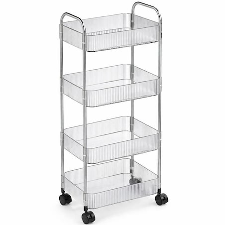 Ryflowany regał, szafka na kółkach, 4 poziomy, transparentny 36x26x95cm SZ54