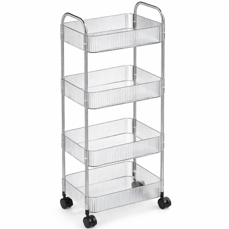 Ryflowany regał, szafka na kółkach, 4 poziomy, transparentny 36x26x95cm SZ54