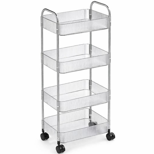 Ryflowany regał, szafka na kółkach, 4 poziomy, transparentny 36x26x95cm SZ54
