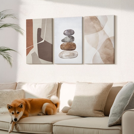 Zestaw 3 dużych obrazów na płótnie - Malarstwo abstrakcyjne nowoczesne - pomarańczowy