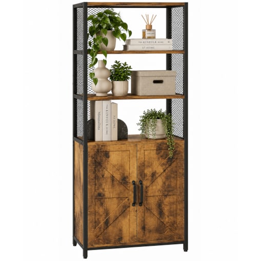Wysoki kredens 151 cm rustykalny brąz loft komoda regał industrialny z 2 drzwiami