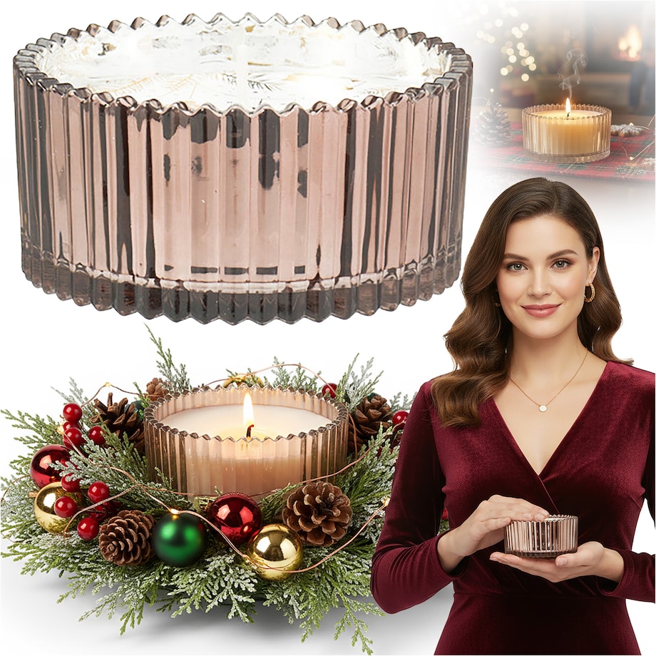 Świeca Dekoracyjna Szklana Świąteczna Ozdobna 10X5 CM Kolor Mocca