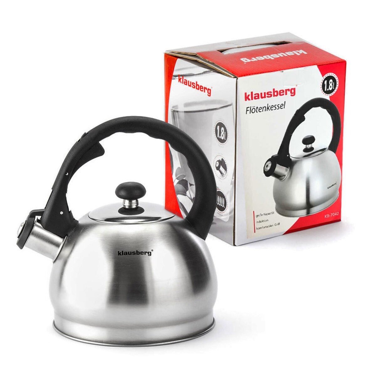Czajnik stalowy z gwizdkiem 1.8L indukcja gaz srebrny KLAUSBERG