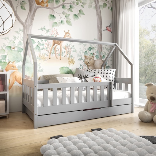 Łóżko dziecięce domek Mila szare 80x190