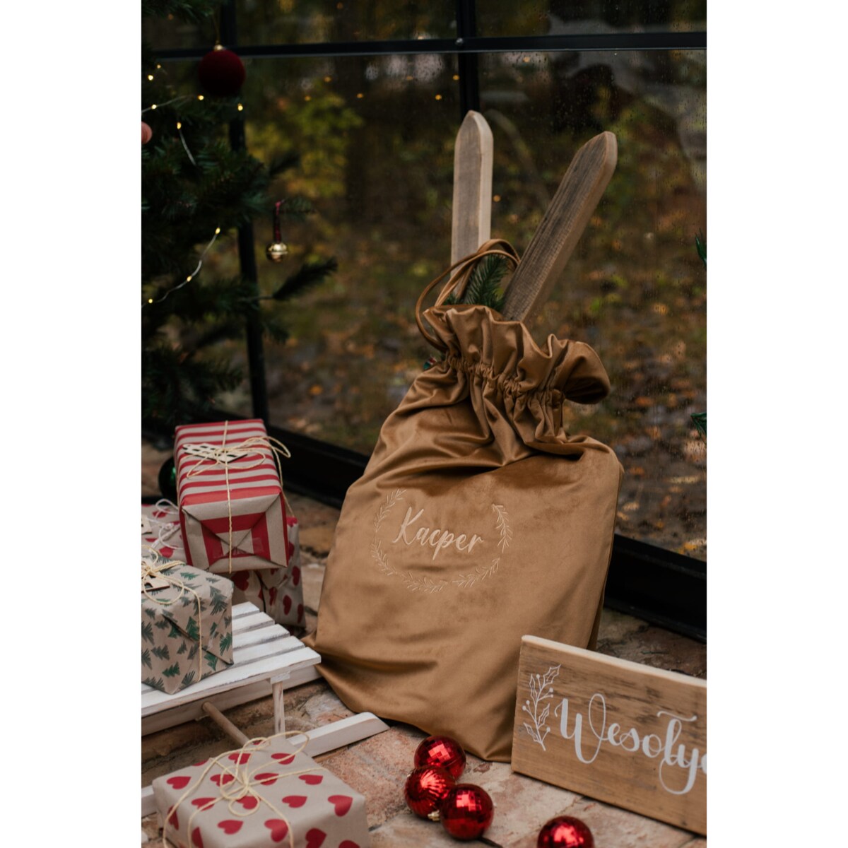 Christmas bag golden bronze - WŁASNY TEKST