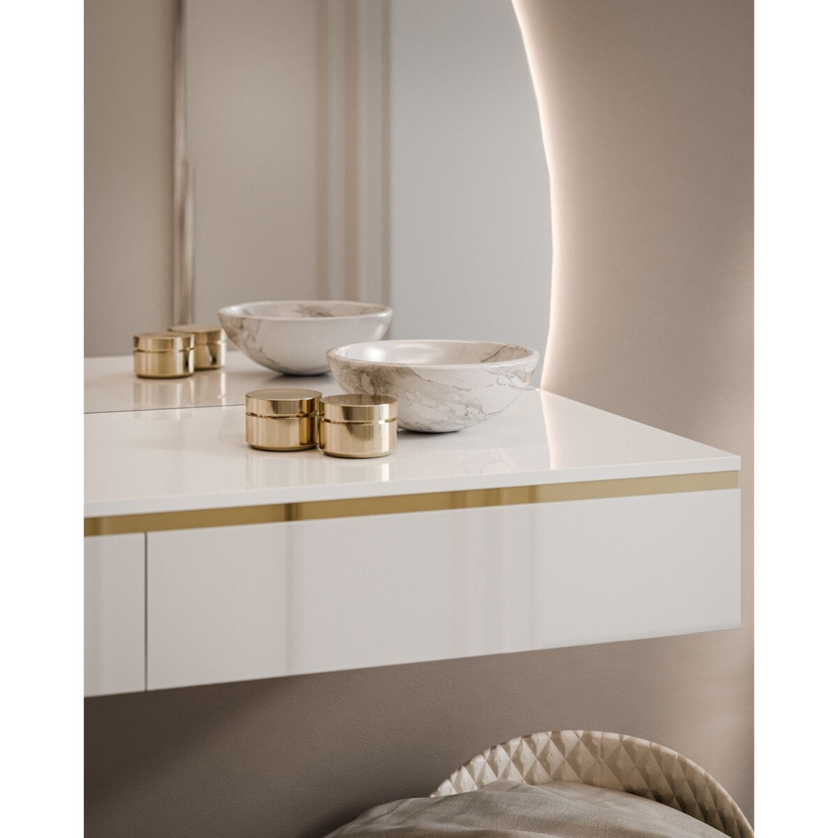 Toaletka AURORA-Q wisząca z prawym lustrem biały połysk