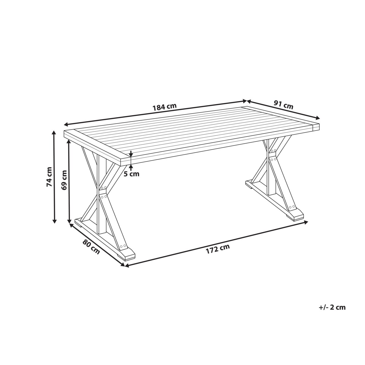 Stół ogrodowy CALABRITTO 91 cm 184 cm Drewno akacjowe Brązowy