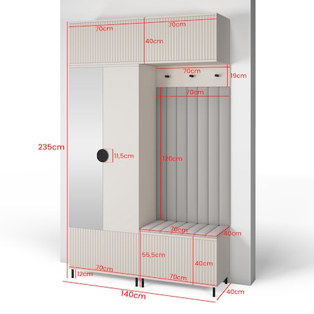 Garderoba frezowana Ritmo wersja 2 z lustrem Trinity 15 kaszmir