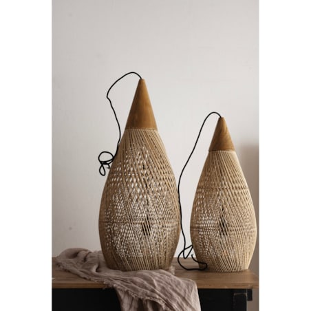 Rattanowa lampa z drewnem teakowym CONE w rozmiarze L - naturalna