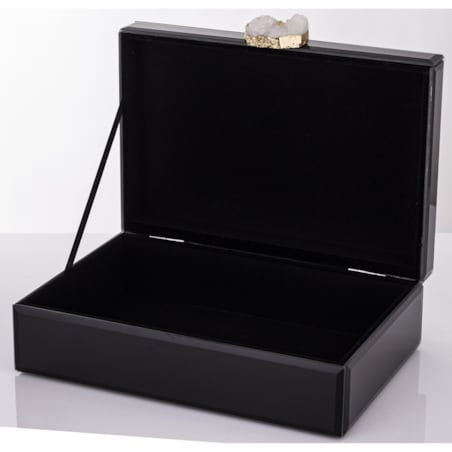 Szkatułka szklana czarna z agatem 8x24,5x18,5 cm