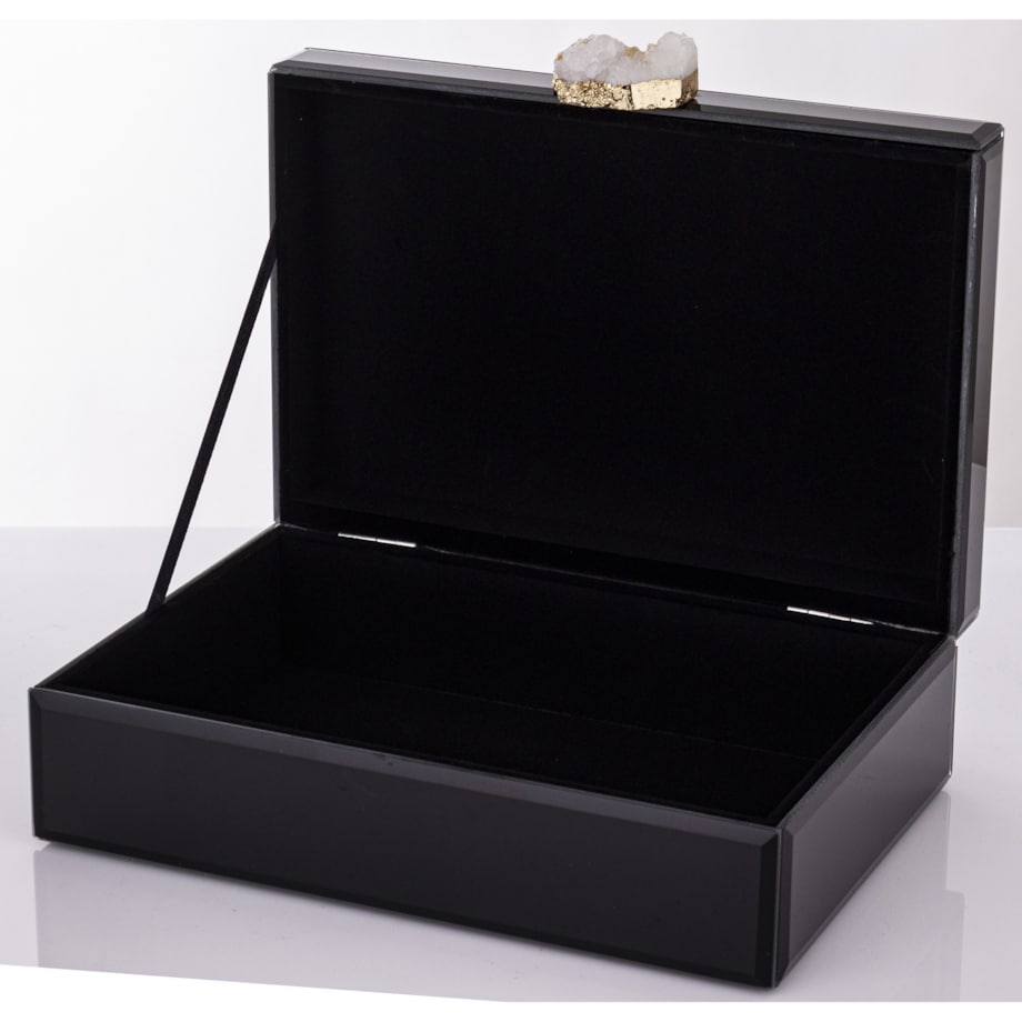 Szkatułka szklana czarna z agatem 8x24,5x18,5 cm