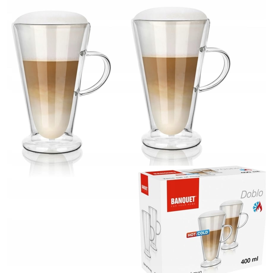 2x SZKLANKA KUBEK termiczna 400 ml podwójna ścianka na kawę herbatę latte