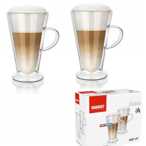 2x SZKLANKA KUBEK termiczna 400 ml podwójna ścianka na kawę herbatę latte