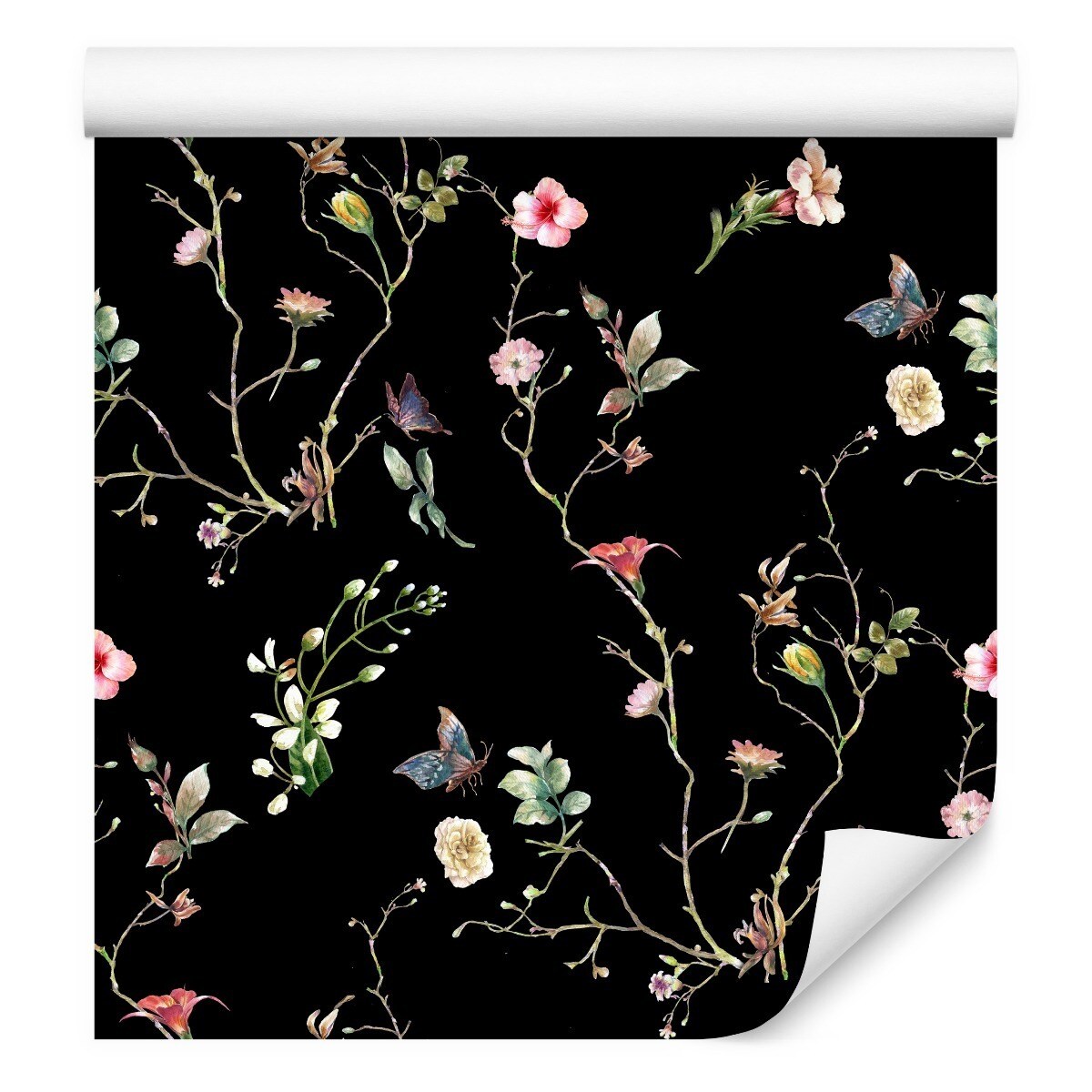 Tapeta kolorowe kwiaty i motyle