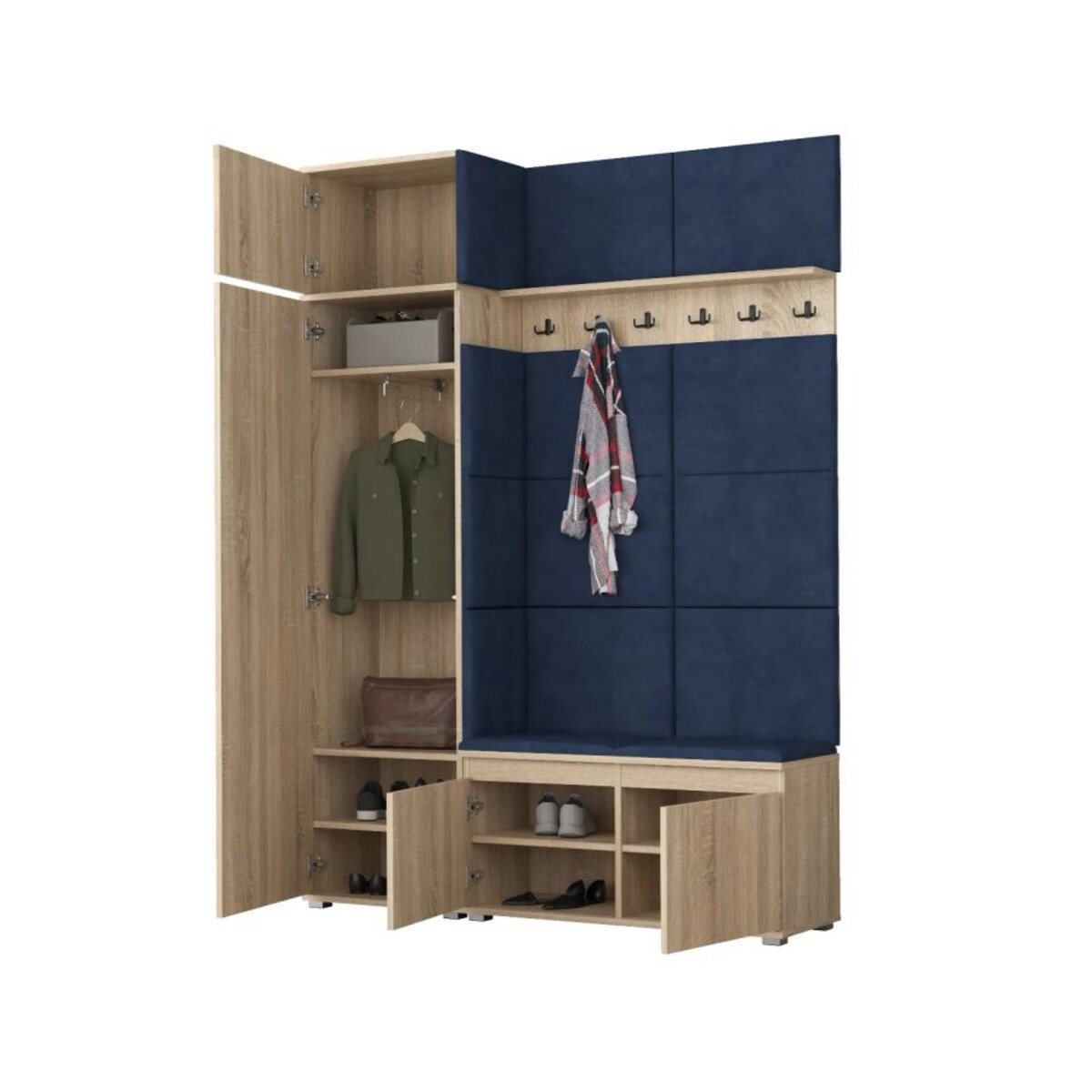 Garderoba z siedziskiem i nadstawką do przedpokoju SINGAPUR 154 dąb sonoma/granatowy