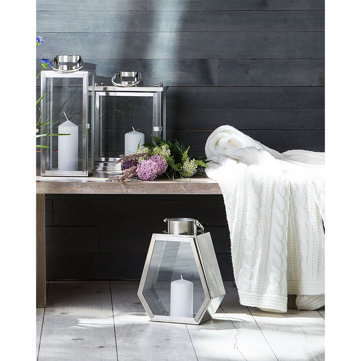 Lampion stalowy 39 cm srebrny TENERIFE