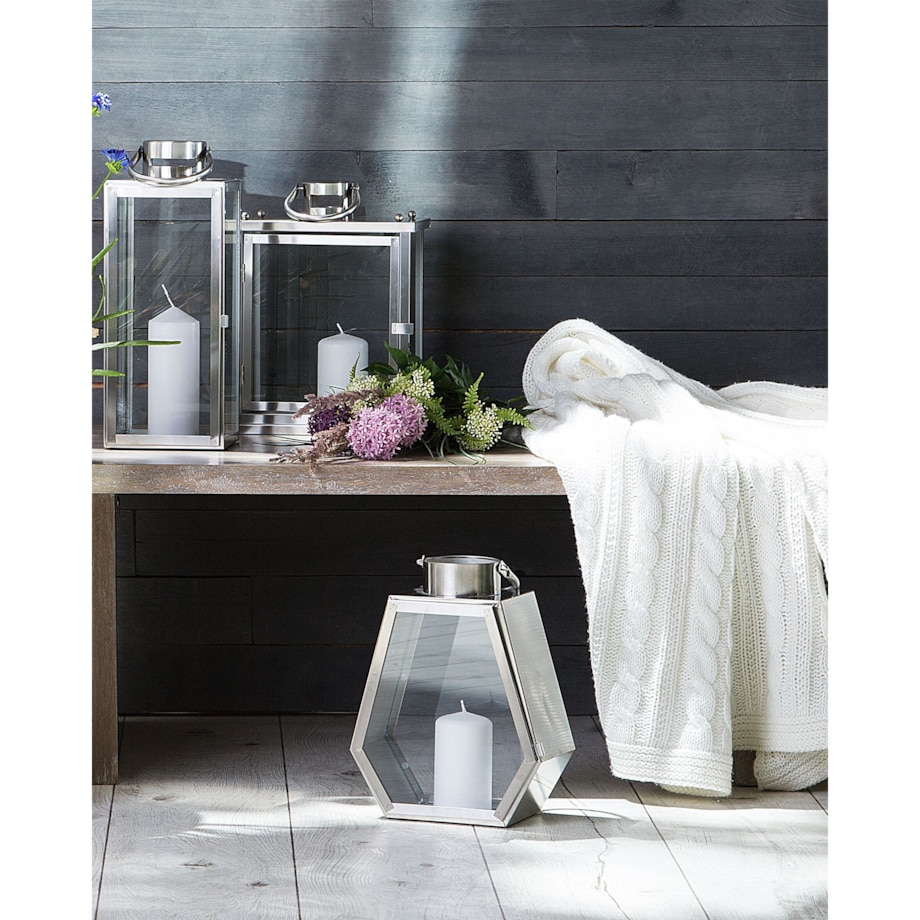 Lampion stalowy 39 cm srebrny TENERIFE