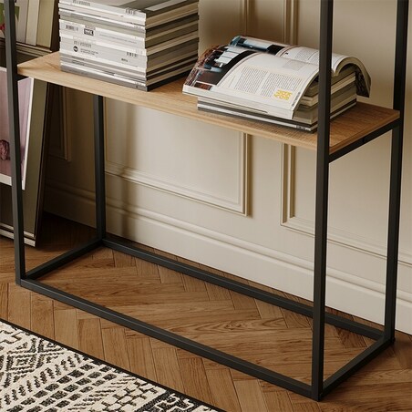 STOLIK BOCZNY KONSOLA JASNY BRĄZ DO PRZEDPOKOJU PÓŁKA PROSTOKĄTNA WYSOKA 90 cm