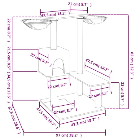 vidaXL Drapak dla kota ze słupkami, kremowy, 82 cm