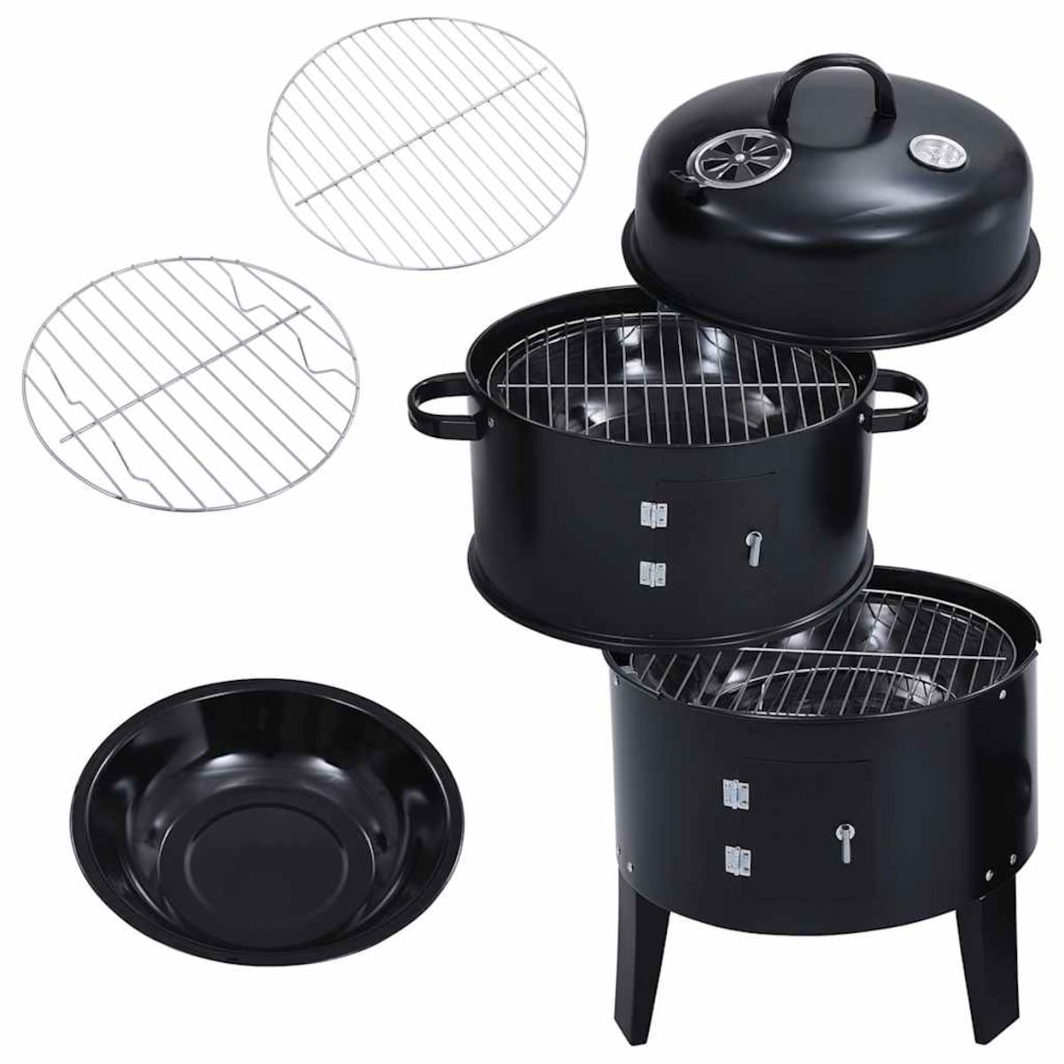 vidaXL Grill węglowy z wędzarnią 3-w-1, 40x80 cm