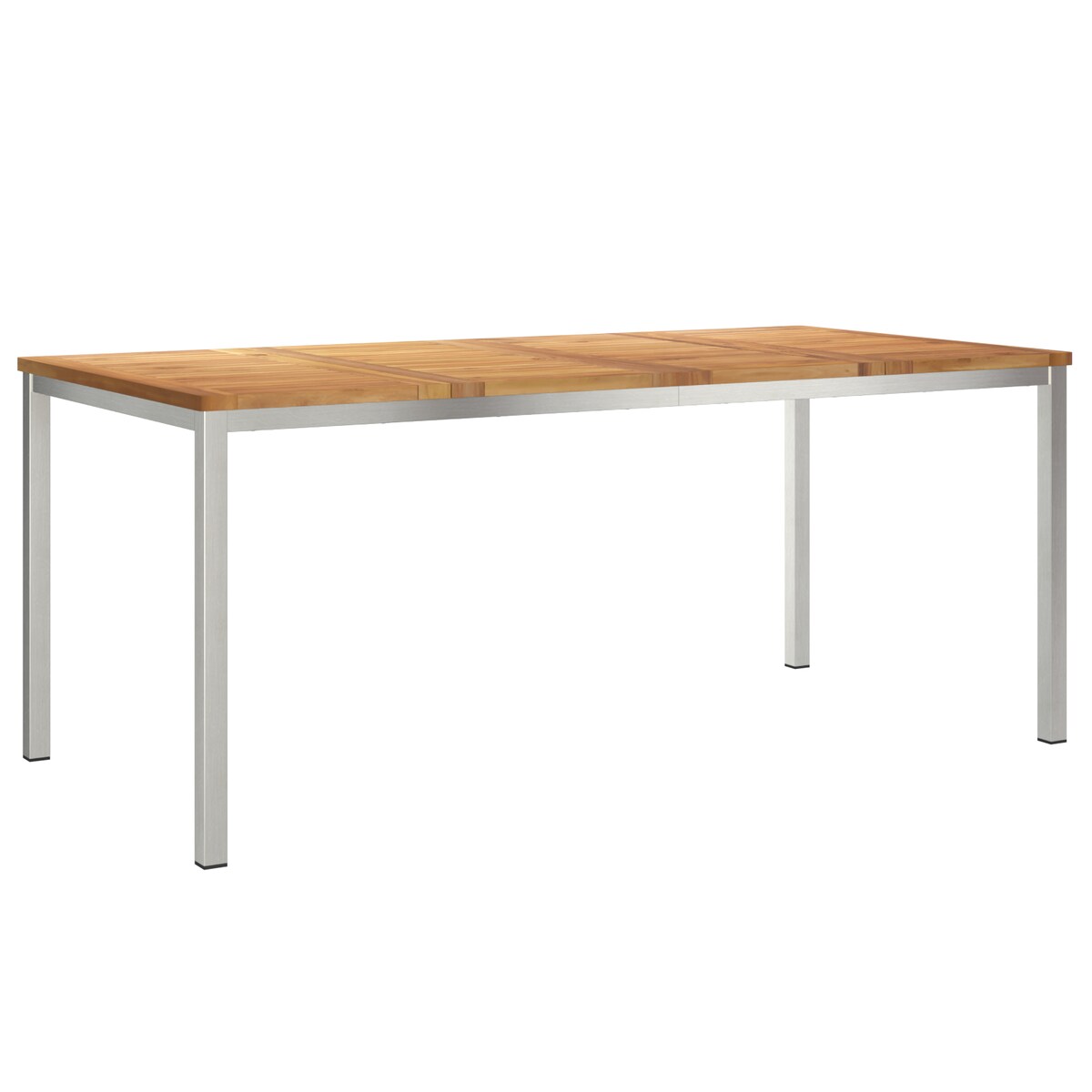 5-częściowy zestaw do jadalni ogrodowej vidaXL z litego drewna tekowego, Stół do jadalni vidaXL na świeżym powietrzu 180x90x75 cm z litego drewna tekowego, Zawiera 4 krzesła ogrodowe vidaXL z litego drewna tekowego i metalu