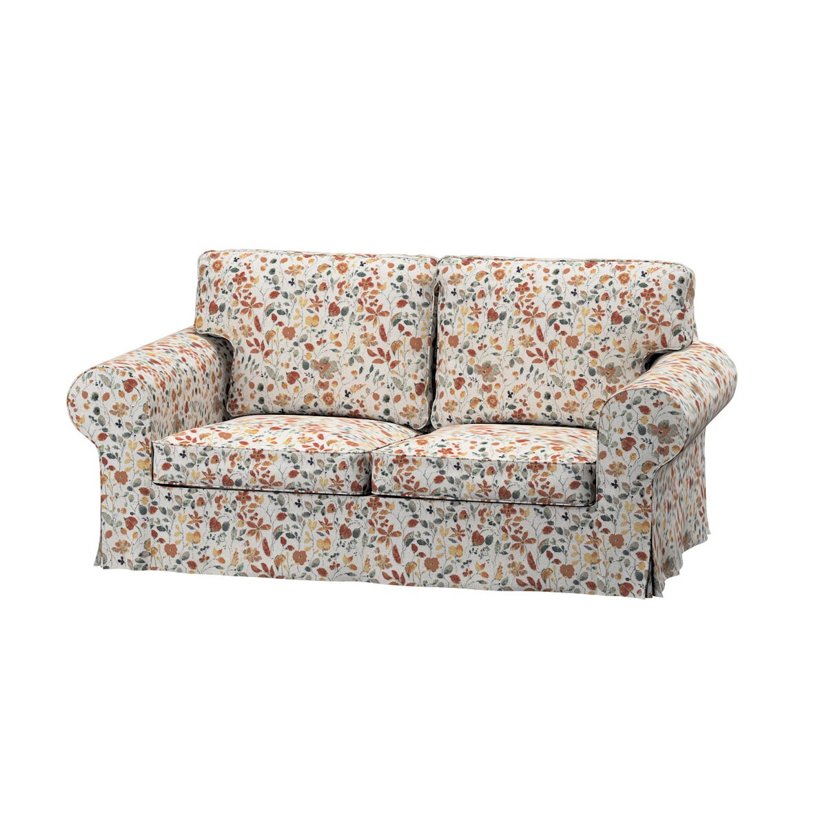 Pokrowiec na sofę Ektorp 2-osobową, rozkładaną, model do 2012, pomarańczowo-zielone kwiaty na kremowym tle, 195 x 90 x 73 cm, Cosy Home