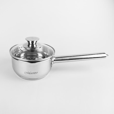 Rondel stalowy z pokrywką na indukcję gaz mały 14cm 1.0L MAESTRO