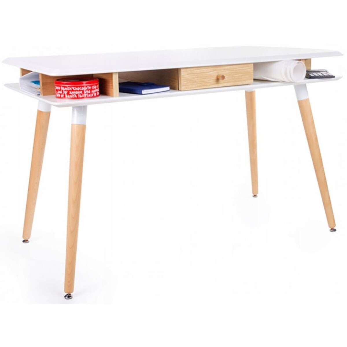 Skandynawskie biurko Modus LL-093 King Home z szufladą dębowe białe