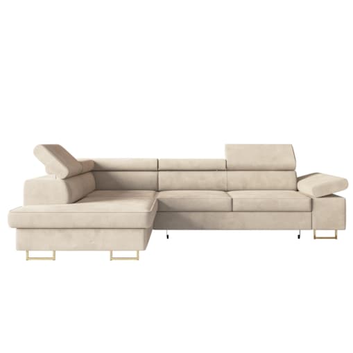 Narożnik ALEX z regulowanymi zagłówkami, lewostronny - Matt Velvet beżowy