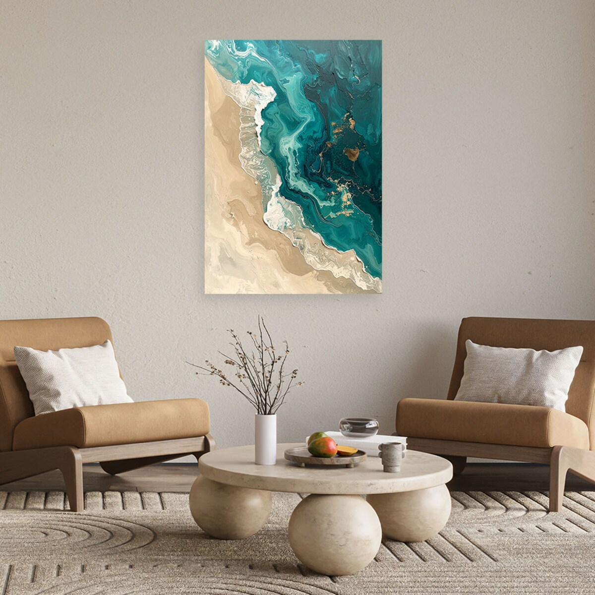 Obraz do salonu sypialni biura, Abstrakcyjne fale morze plaża turkus beż 40x60 cm