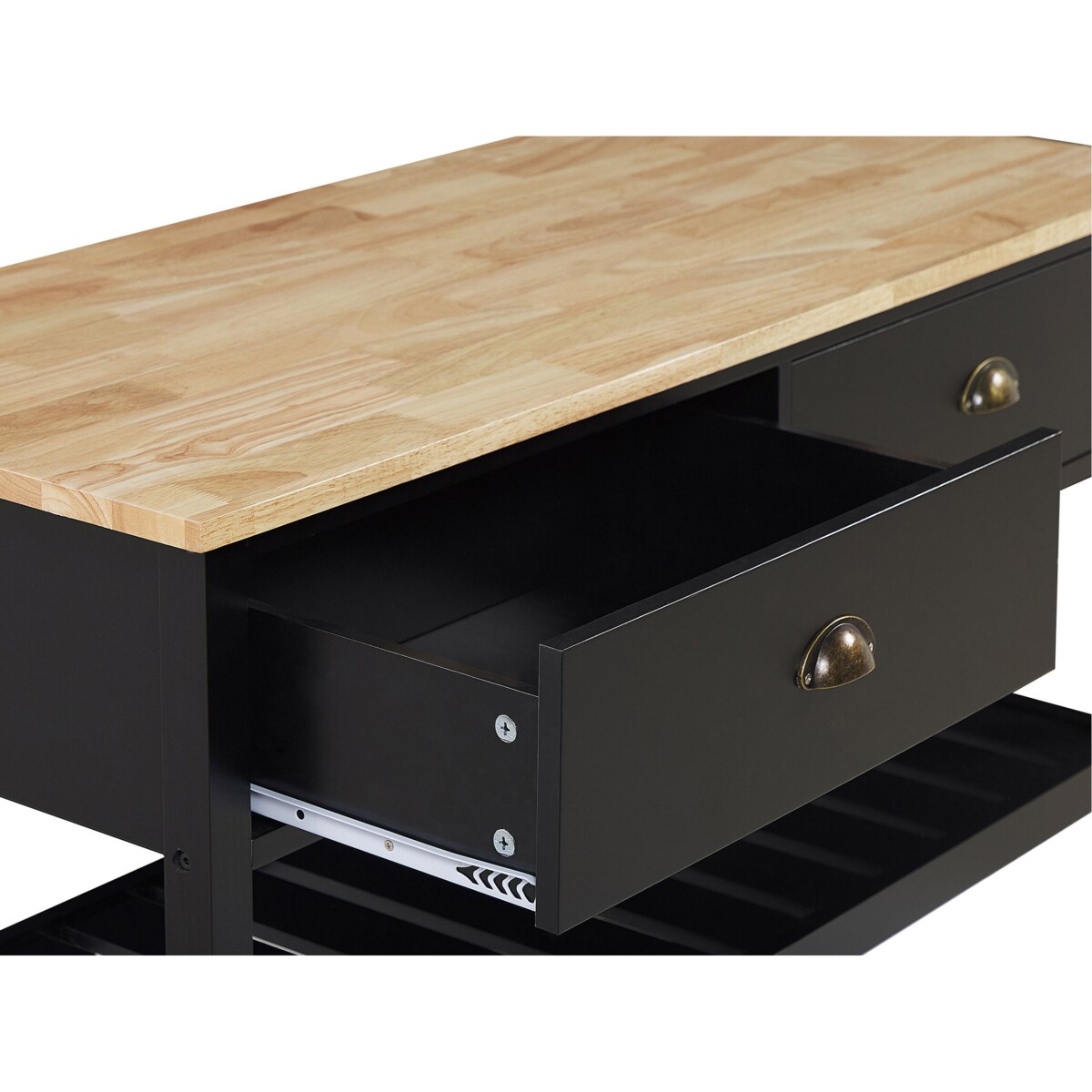 Drewniany wózek kuchenny 2 szuflady czarny NAVARINO