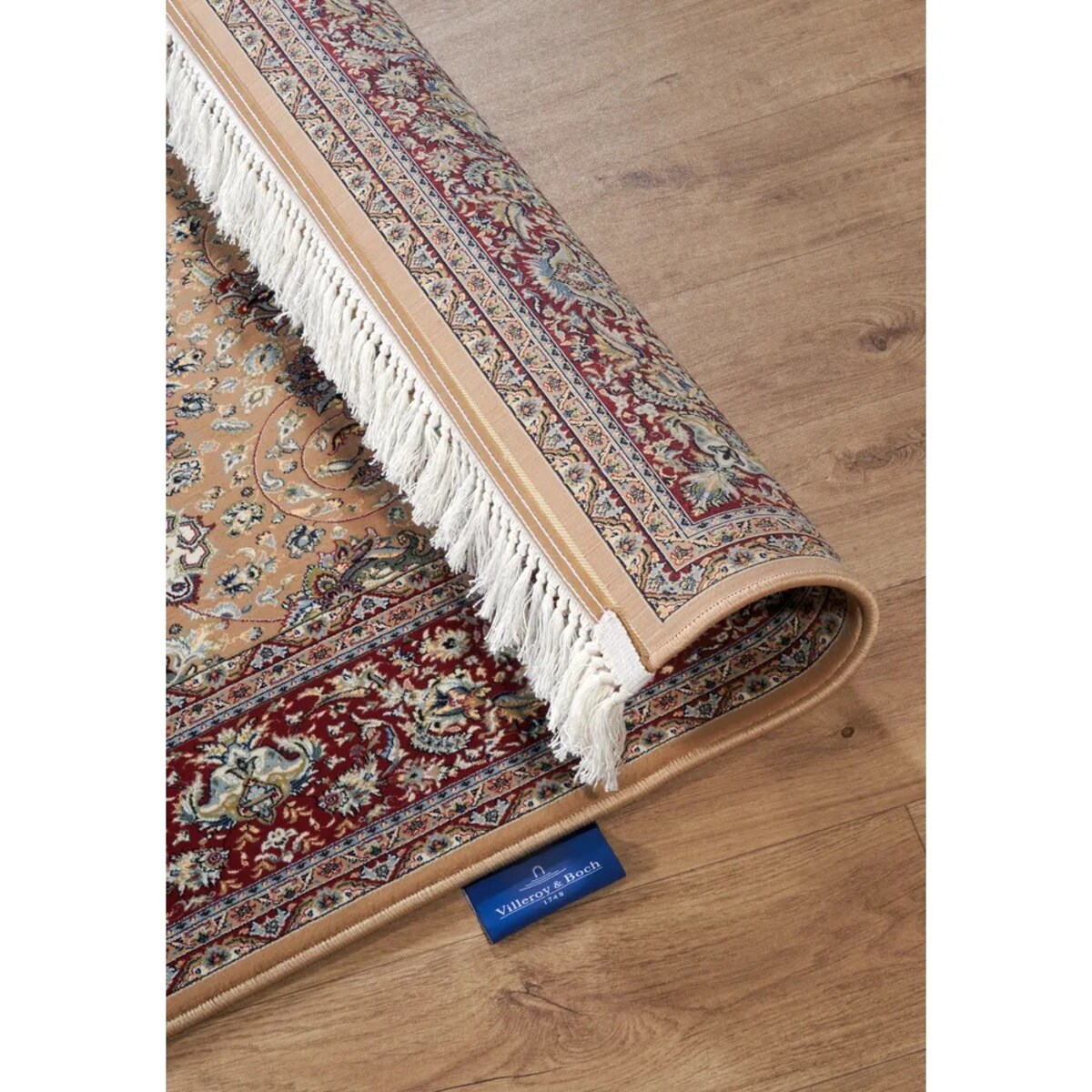 Dywan tradycyjny do salonu 155x235cm,klasyczny beżowo czerwony z frędzlami