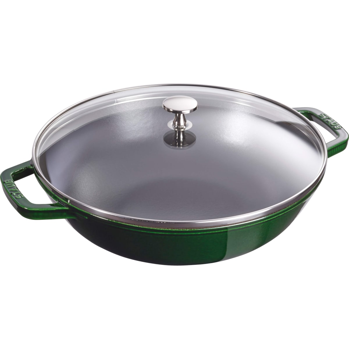 Wok żeliwny z pokrywką Staub - 30 cm, Zielony