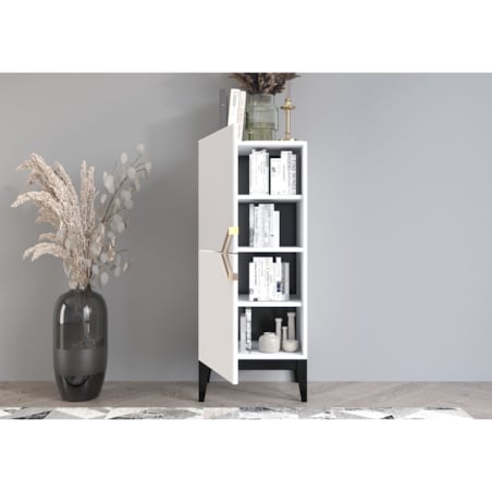 Drewniana komoda Visby DEMI HIGH 2D / kolor biały + czarne nogi / szer. 50,5 cm