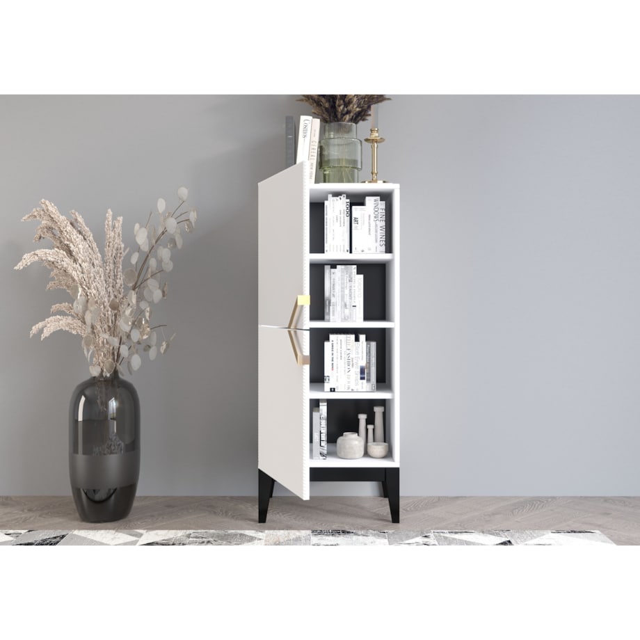 Drewniana komoda Visby DEMI HIGH 2D / kolor biały + czarne nogi / szer. 50,5 cm