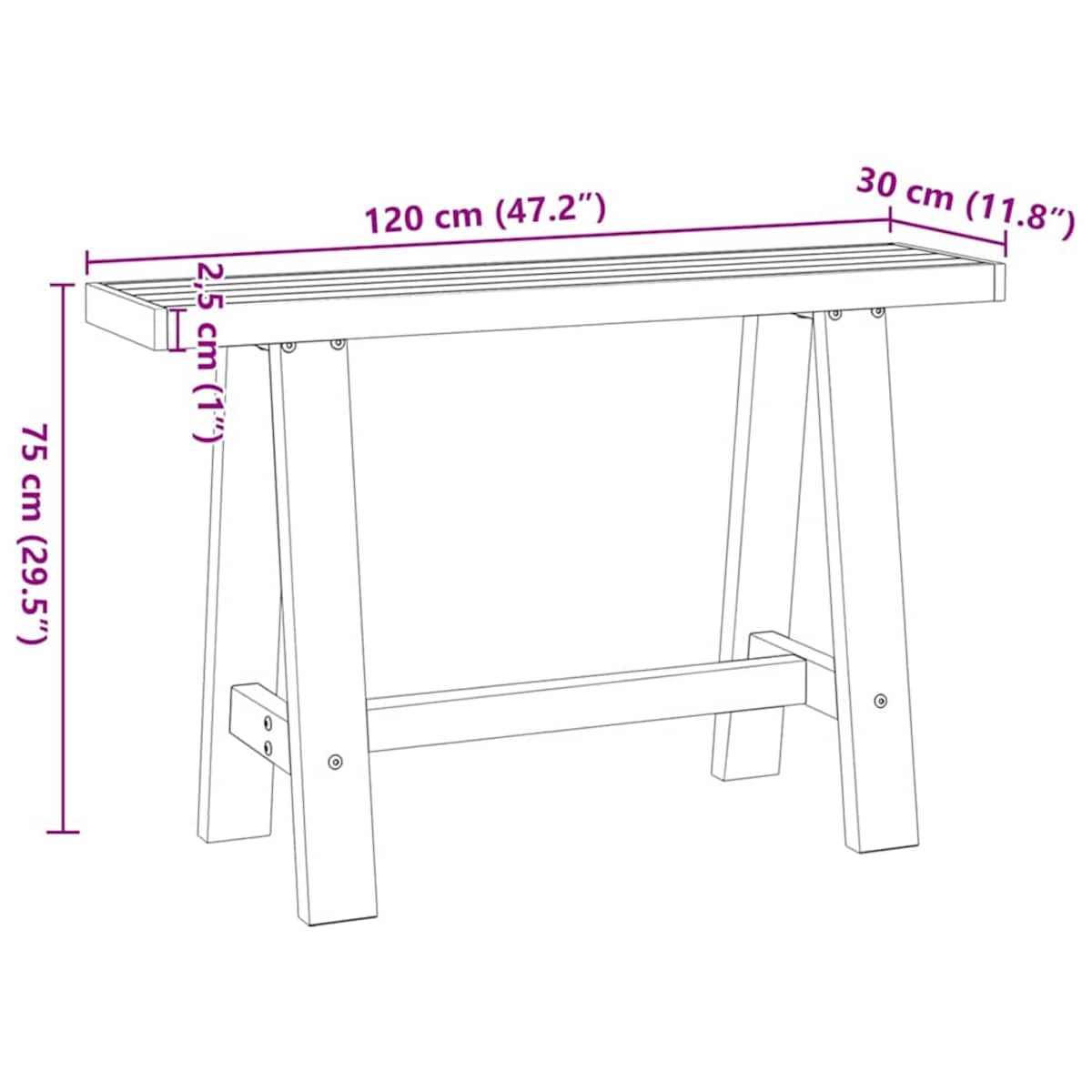vidaXL Stolik konsolowy, NOAIN, 120x30x75 cm, lite drewno sosnowe
