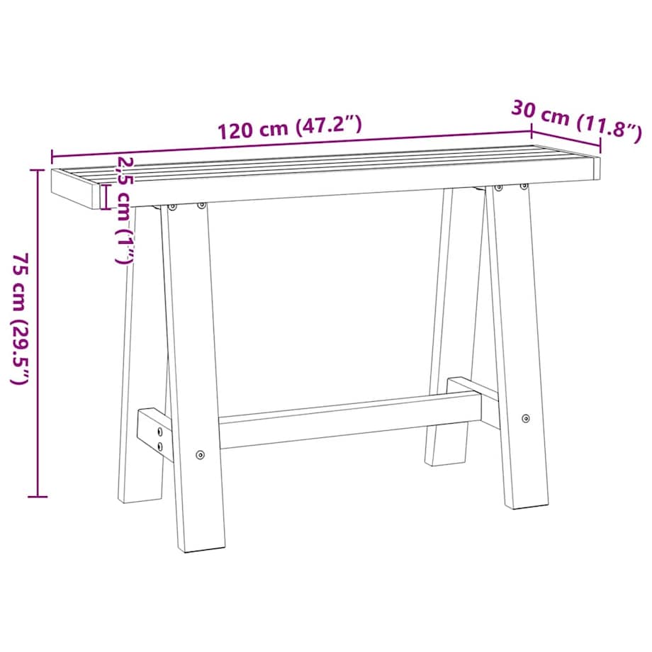 vidaXL Stolik konsolowy, NOAIN, 120x30x75 cm, lite drewno sosnowe