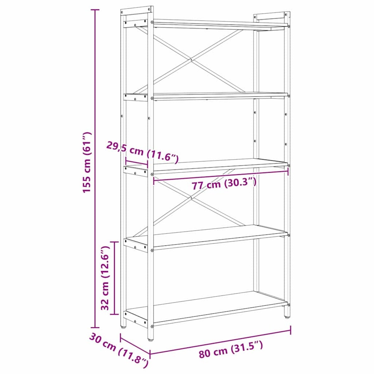 vidaXL Półka na książki Szary dąb sonoma 80 x 30 x 153 cm