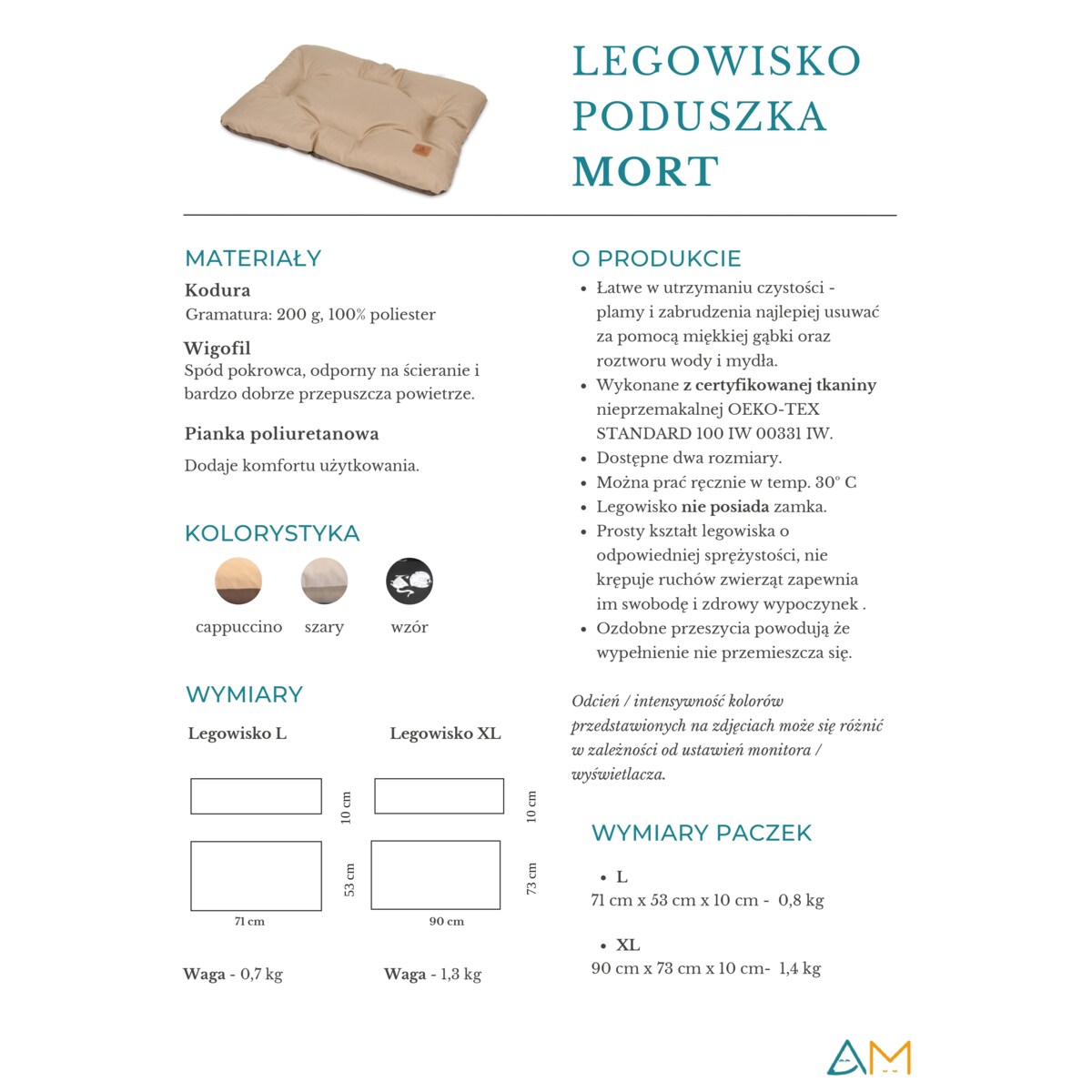 Animood Legowisko poduszka Mort rozmiar: L, kolor: cappucino, materiał: kodura