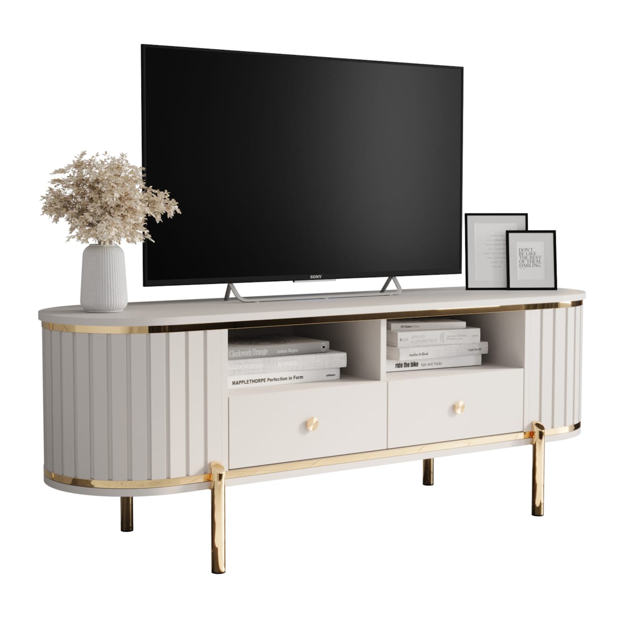 Szafka RTV półokrągła z lamelami NEW YORK 150 biały