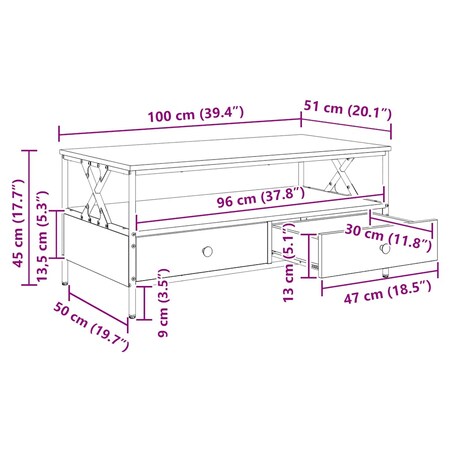 vidaXL Stolik kawowy, dąb sonoma 100x51x45 cm, materiał drewnopochodny