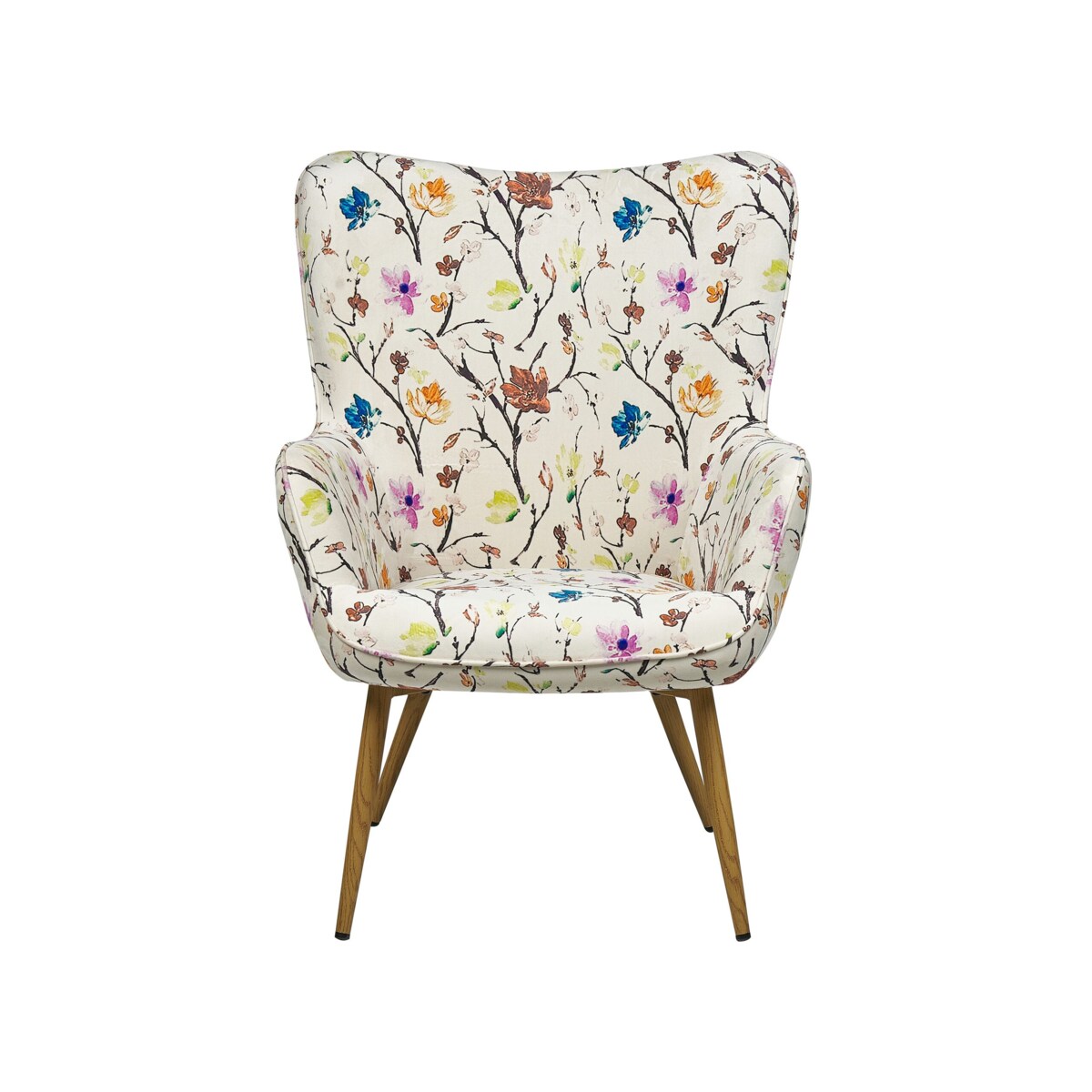 Fotel z podnóżkiem w kwiaty kremowy VEJLE