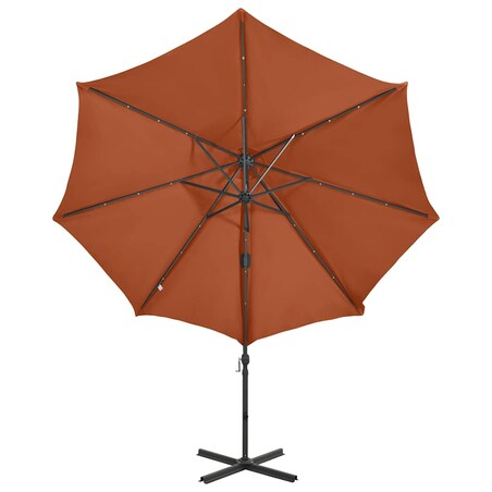 vidaXL Parasol wiszący z lampkami LED i słupkiem, terakota, 300 cm