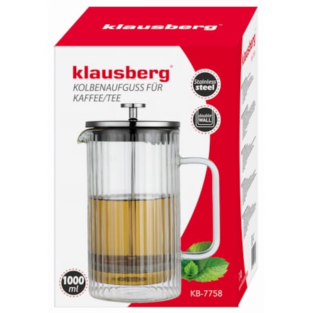 Zaparzacz do kawy herbaty szklany 1000ml French Press srebrny KLAUSBERG