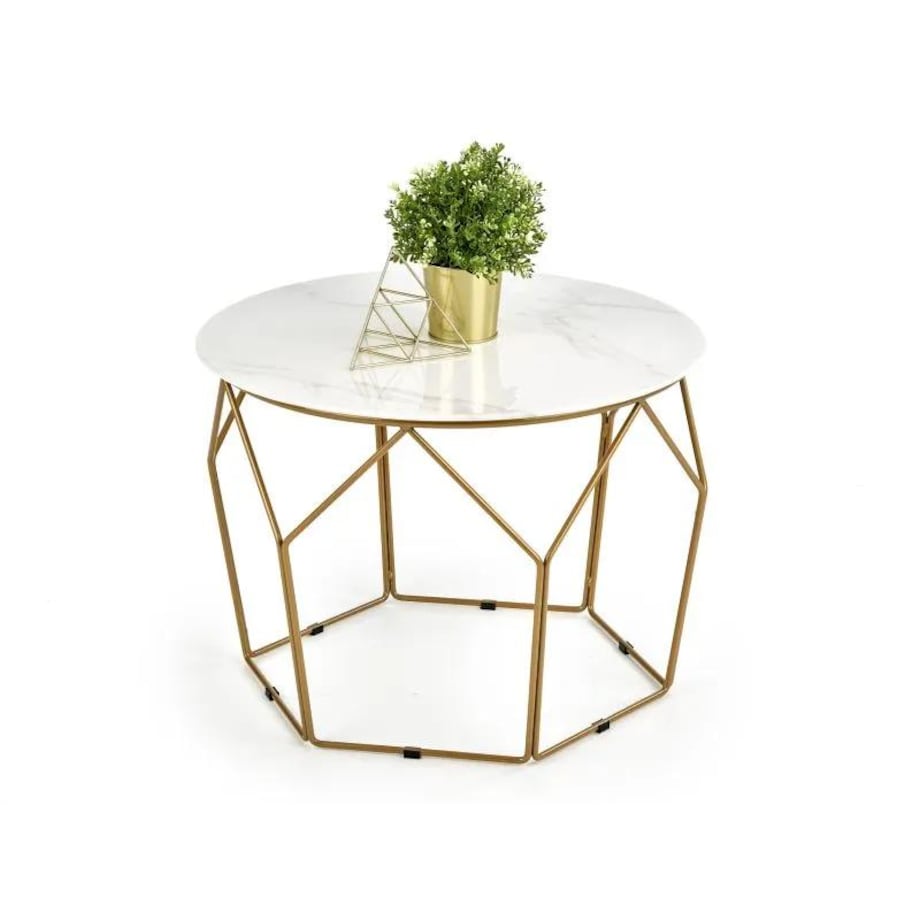 Ława MADISON 60x60 biały marmur/złota