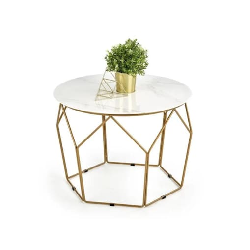 Ława MADISON 60x60 biały marmur/złota