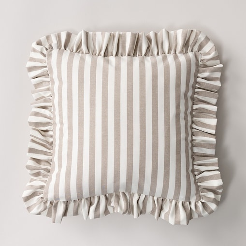 Poszewka Paula z falbaną 45x45 beżowo-białe pasy (1,5cm)