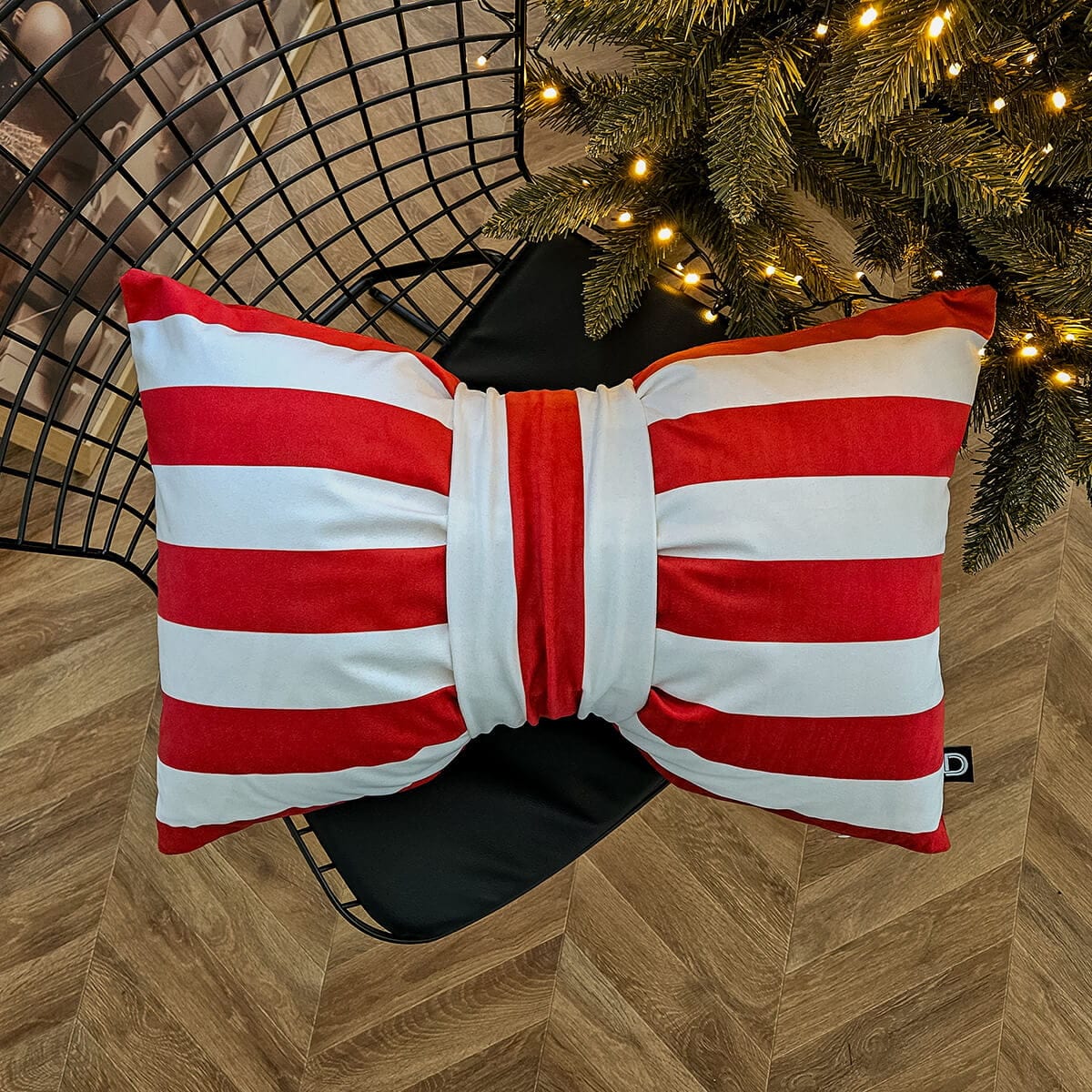 Poduszka XMAS wzór XM52 | Kokarda w paski czerwona 40 x 60 cm