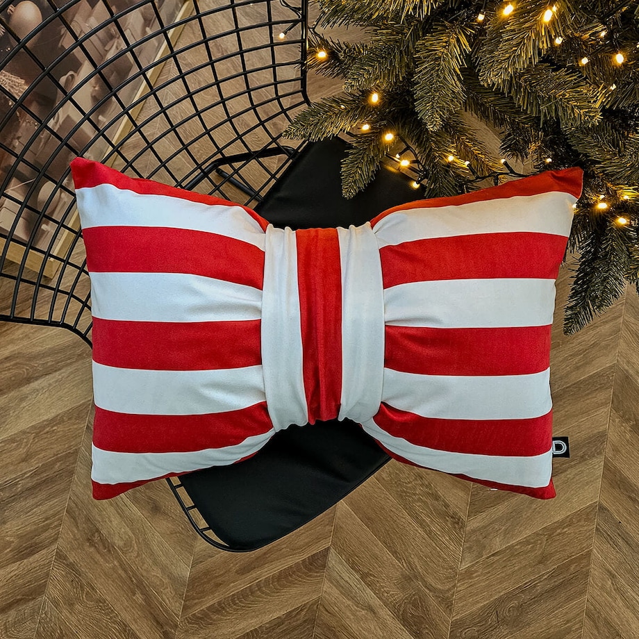 Poduszka XMAS wzór XM52 | Kokarda w paski czerwona 40 x 60 cm